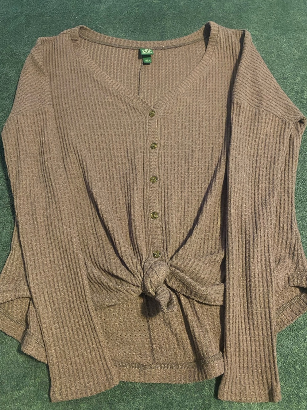 Knot Front Waffle Knit Button-Up Top - Lavender
